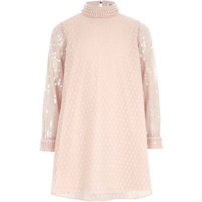 River Island Roze trapezejurk met lovertjes op de mouwen voor meisjes