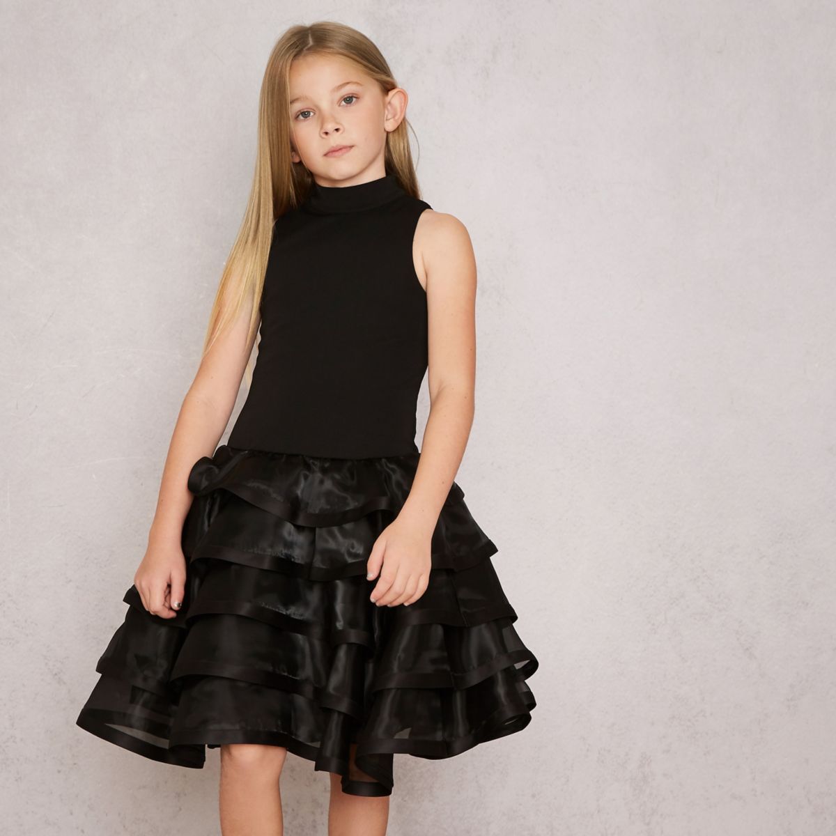 Girls black RI studio tiered skirt prom dress - Dresses ...