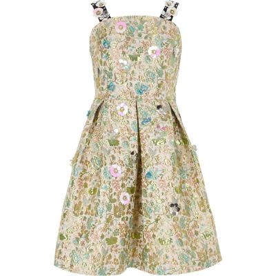 River Island CrÃ¨me jacquard avondjurk met bloemenprint voor meisjes