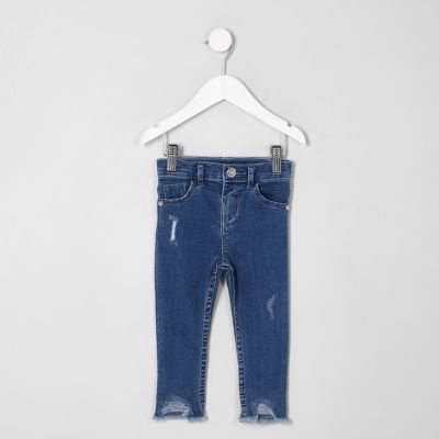 Mini girls blue Amelie rip hem jeggings