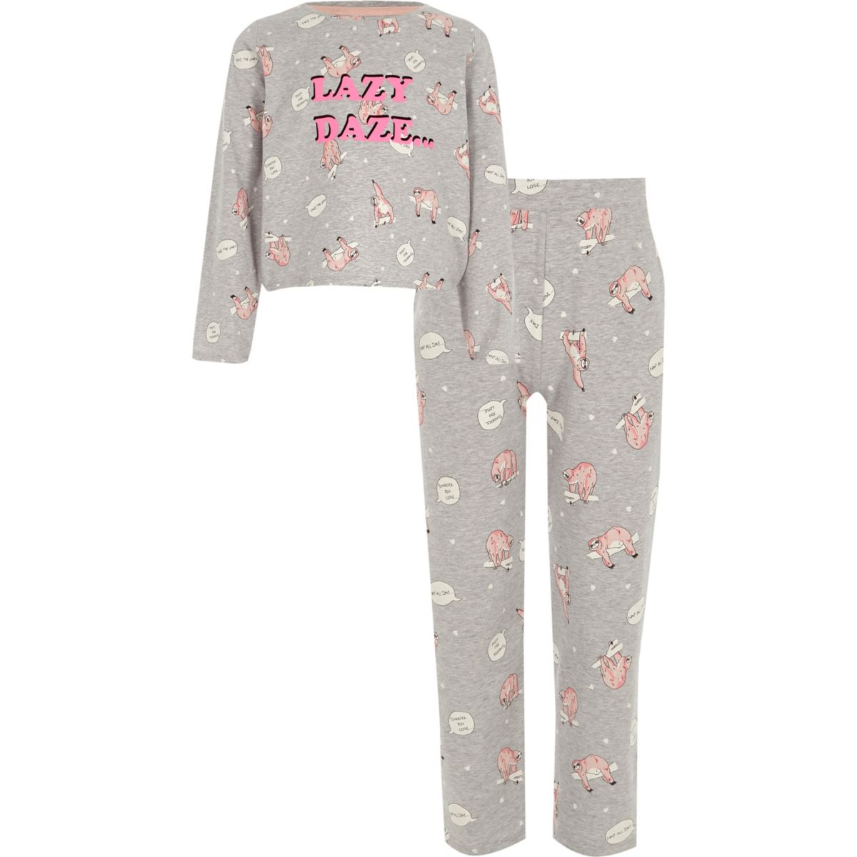 River Island Girls Grey 'lazy' sloth print pyjama | Gay Times UK | £18.00