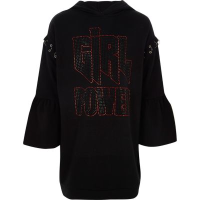 River Island Zwarte hoodie-jurk met 'Girl power'-print voor meisjes