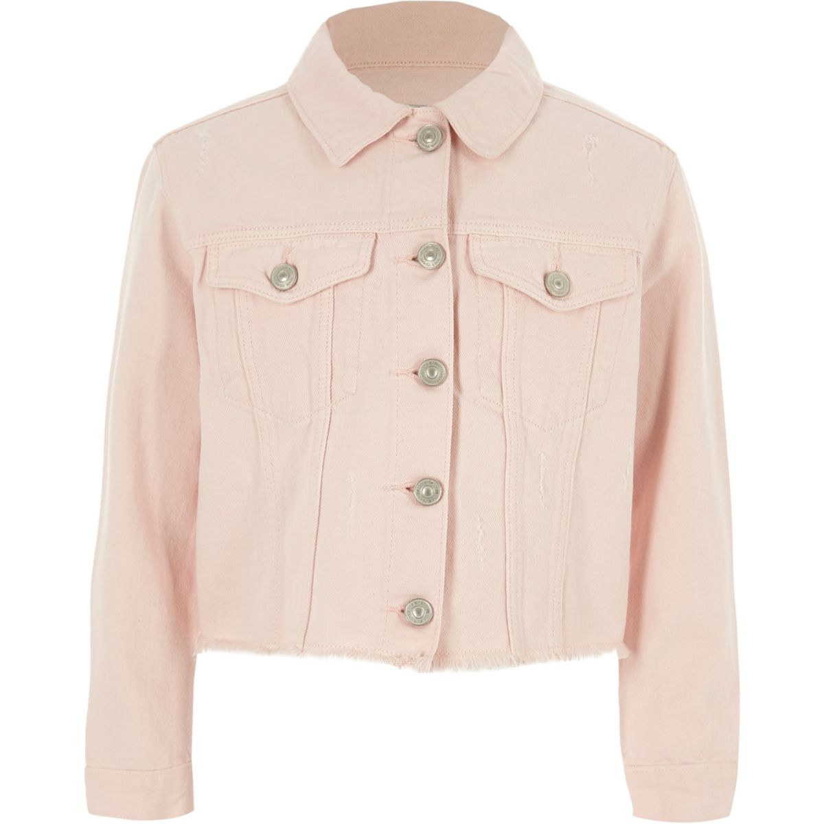 Girls light pink frayed hem denim jacket - Jackets - Coats & Jackets ...