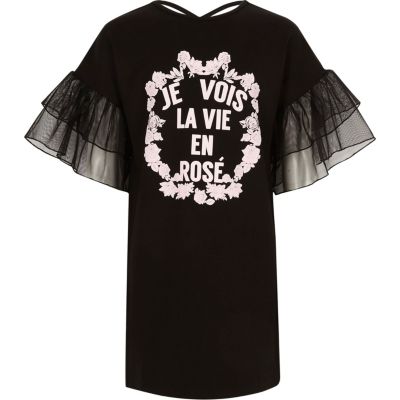 River Island Zwarte T-shirtjurk met 'Je vois la vie'-print voor meisjes