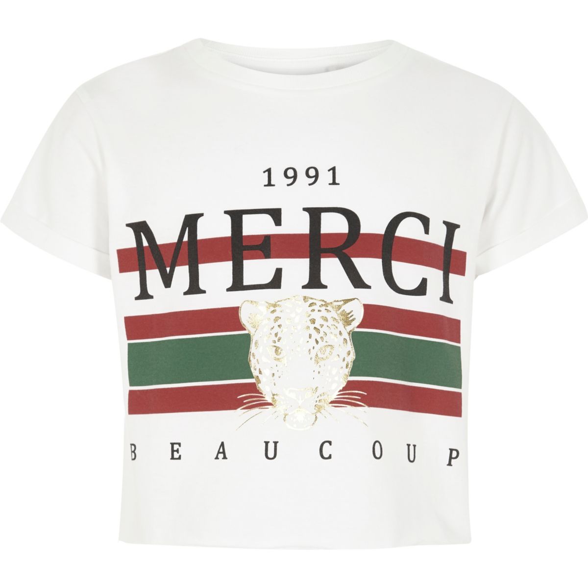 Girls white ‘merci’ print cropped T-shirt - Tops - Sale - girls Girls white ‘merci’ print cropped T-shirt - 웹