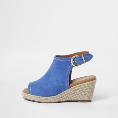 blue denim wedge shoes