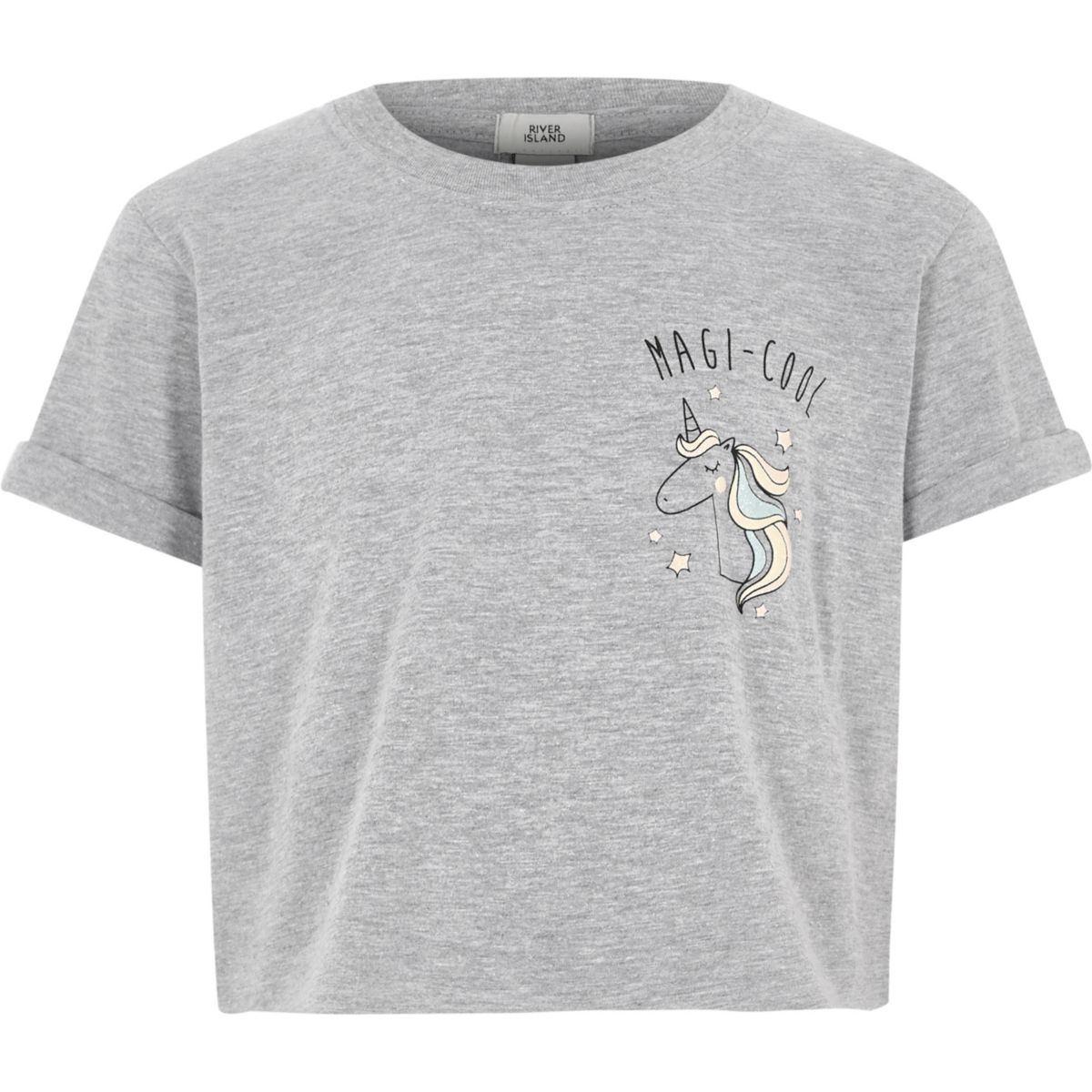 Girls grey marl unicorn cropped T-shirt - Crop Tops - Tops ...
