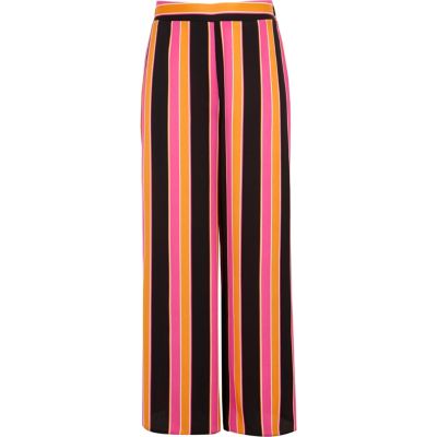 Girls orange stripe wide leg palazzo trousers - Casual Trousers ...