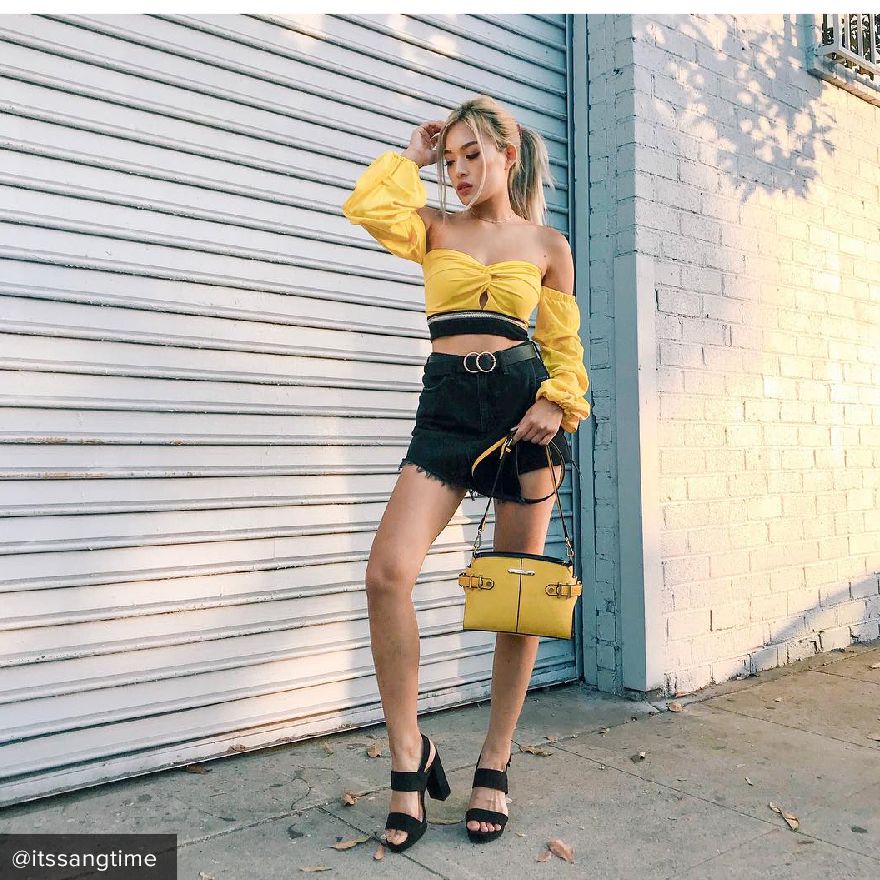 woman yellow crop top