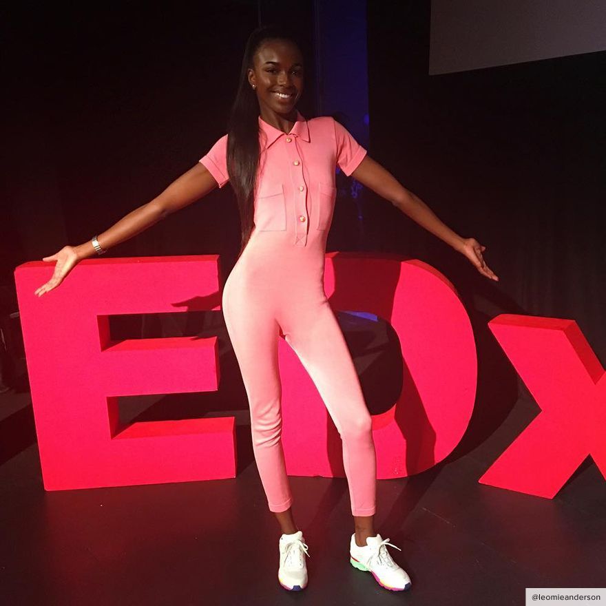 Model Leomie Anderson looks stunning as she poses in pink lingerie