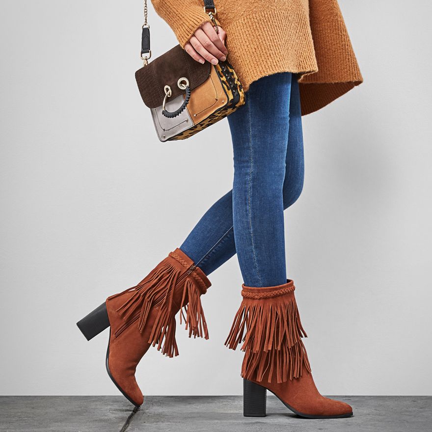 brown fringe boots