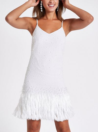 Two Tier Feather Dress - White – Dana Foley NYC