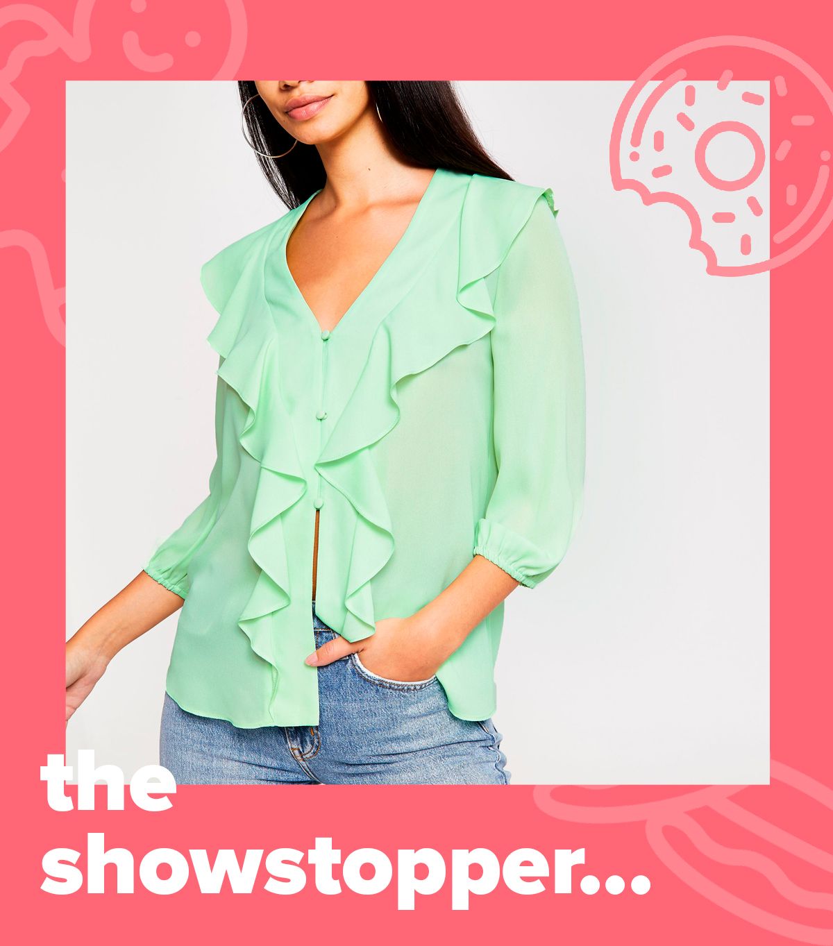 light green frill blouse