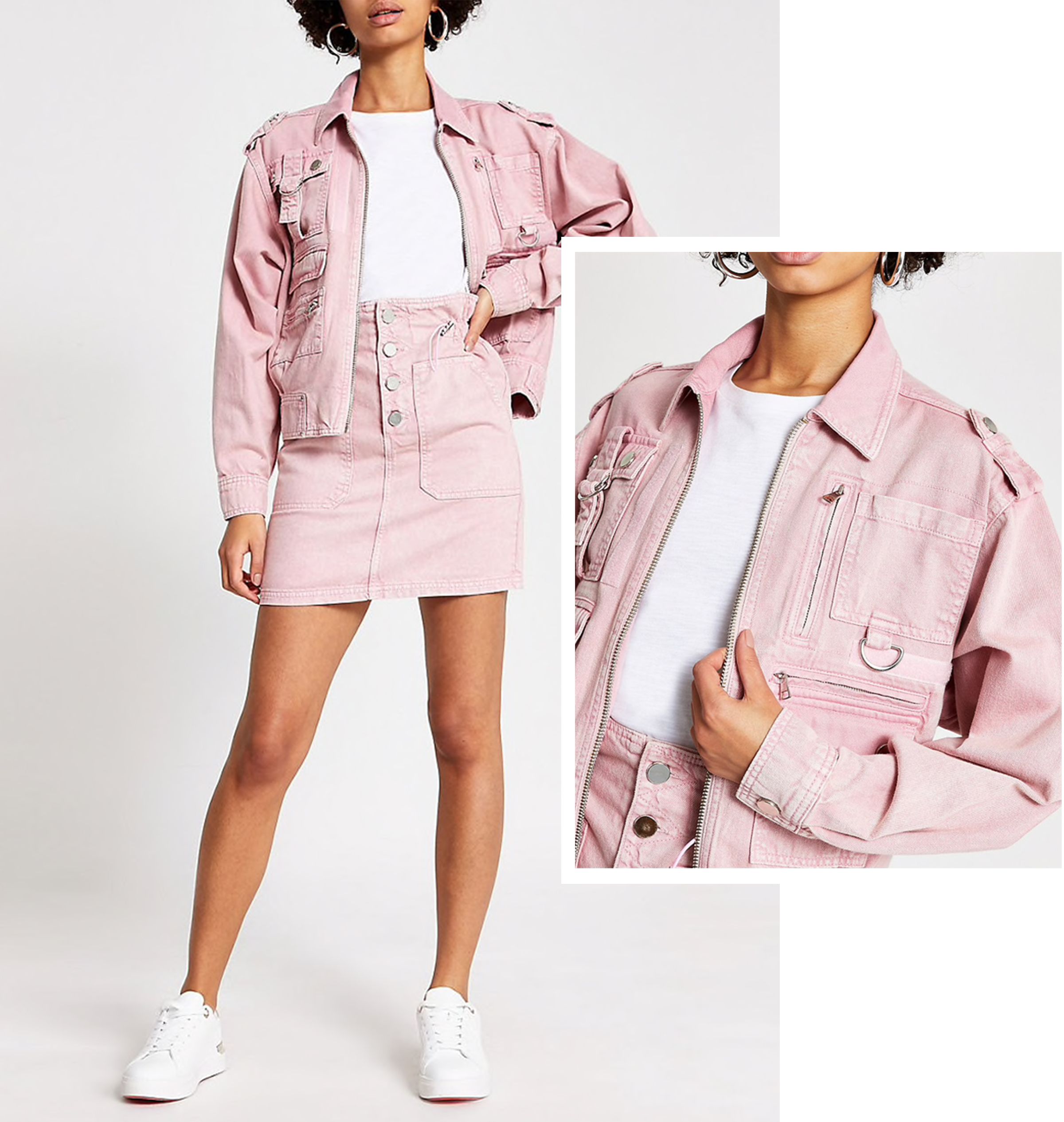 River island hot sale pink denim jacket